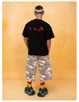 Men's Light Camo Cropped Denim Shorts