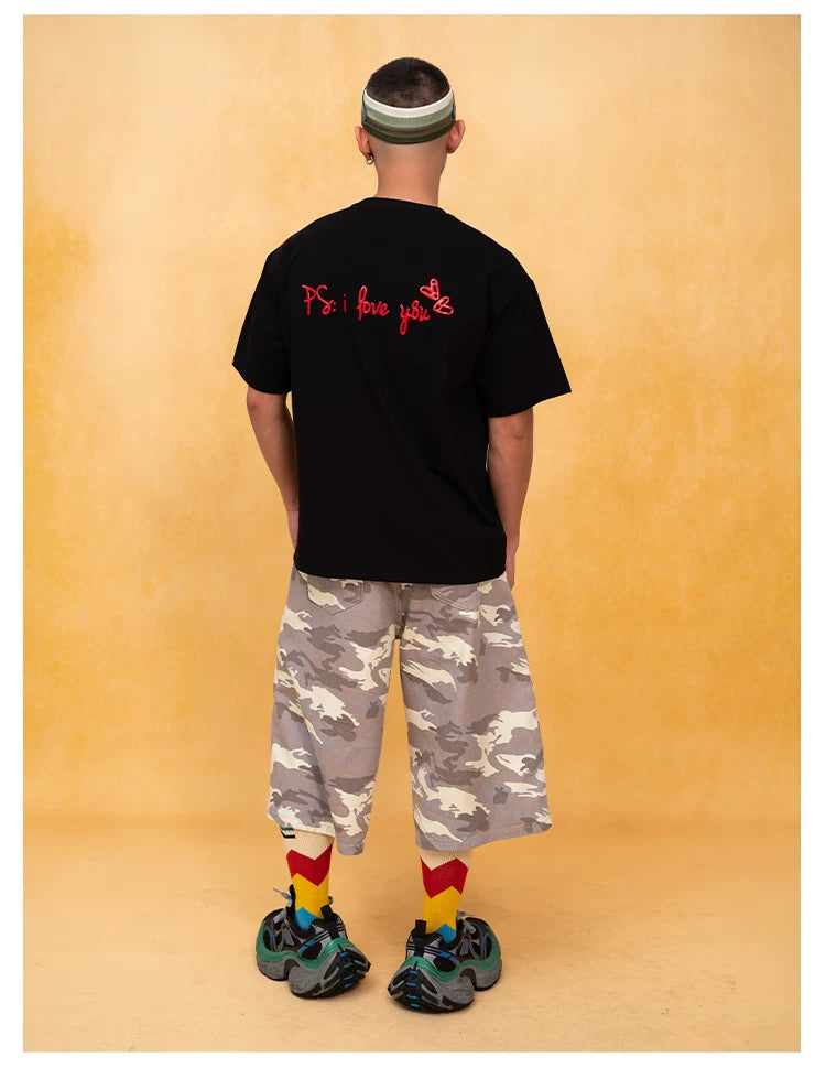 Men's Light Camo Cropped Denim Shorts