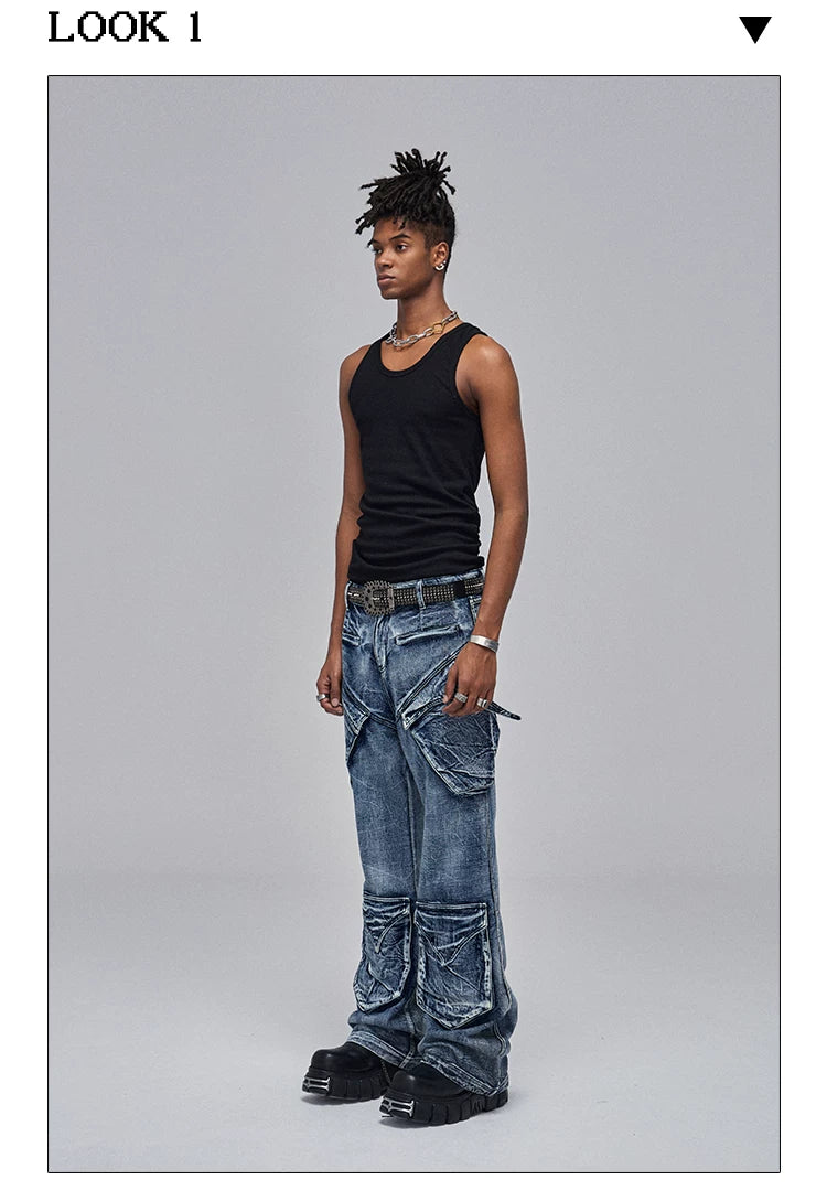 Cleanfit Green Washed Multi-pocket Straight Jeans
