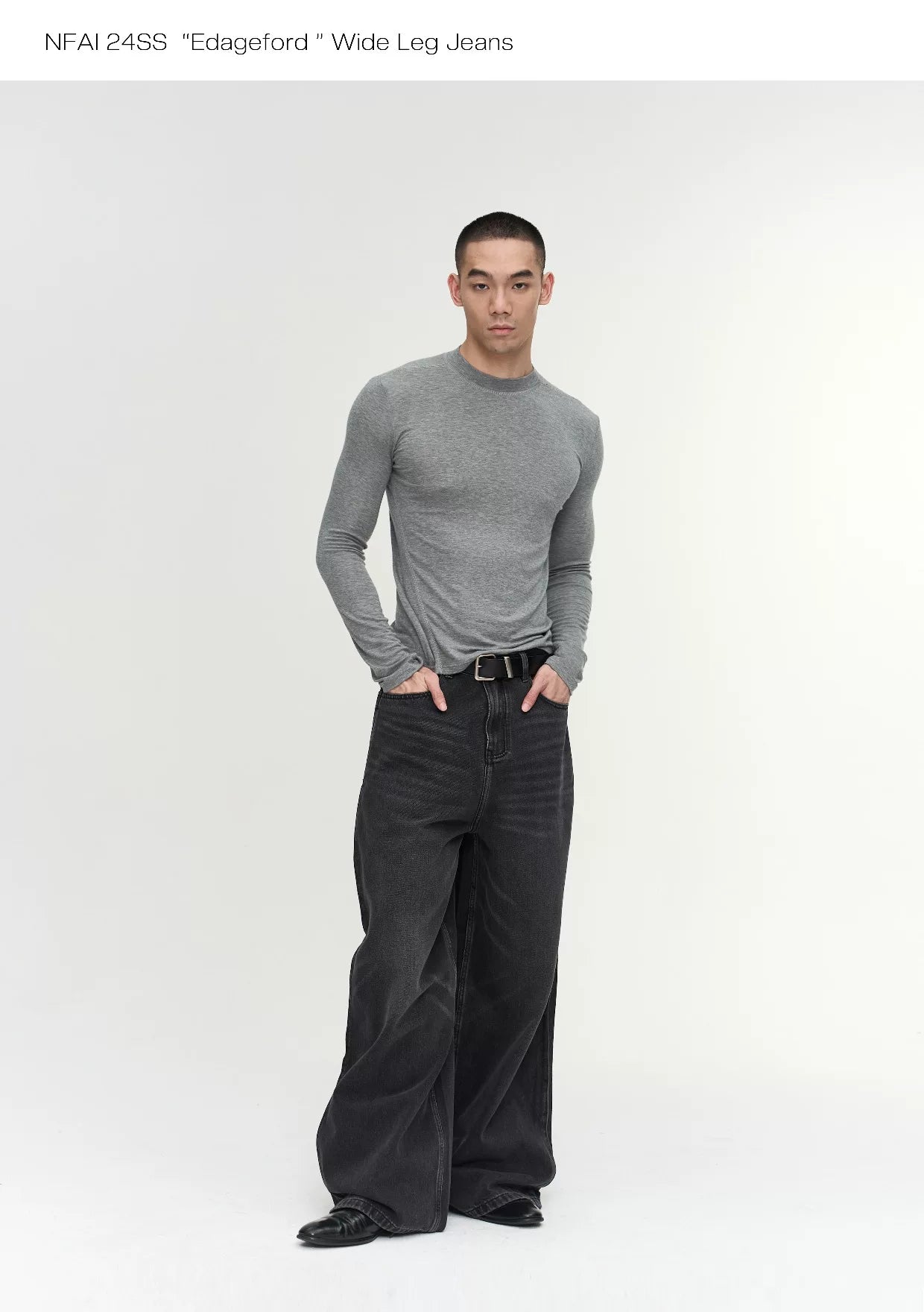 Wide Leg Cuffed Washed Jeans