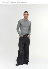 Wide Leg Cuffed Washed Jeans