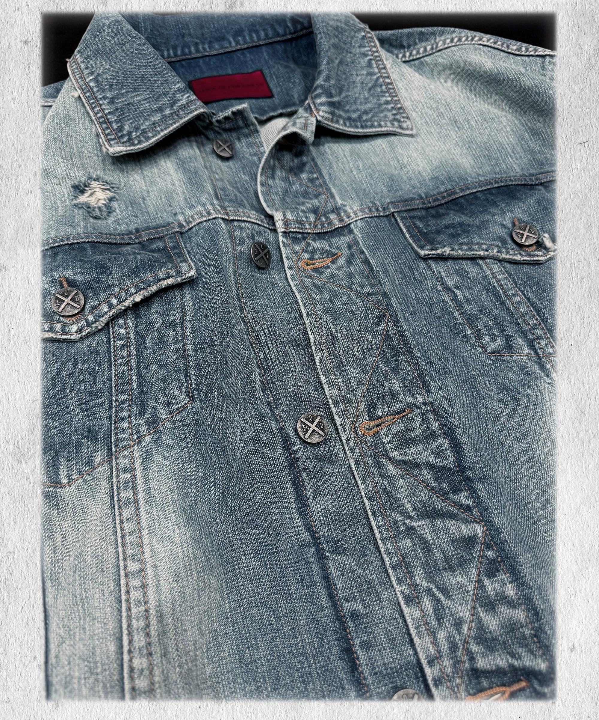 Loose Vintage Blue Distressed Denim Jacket
