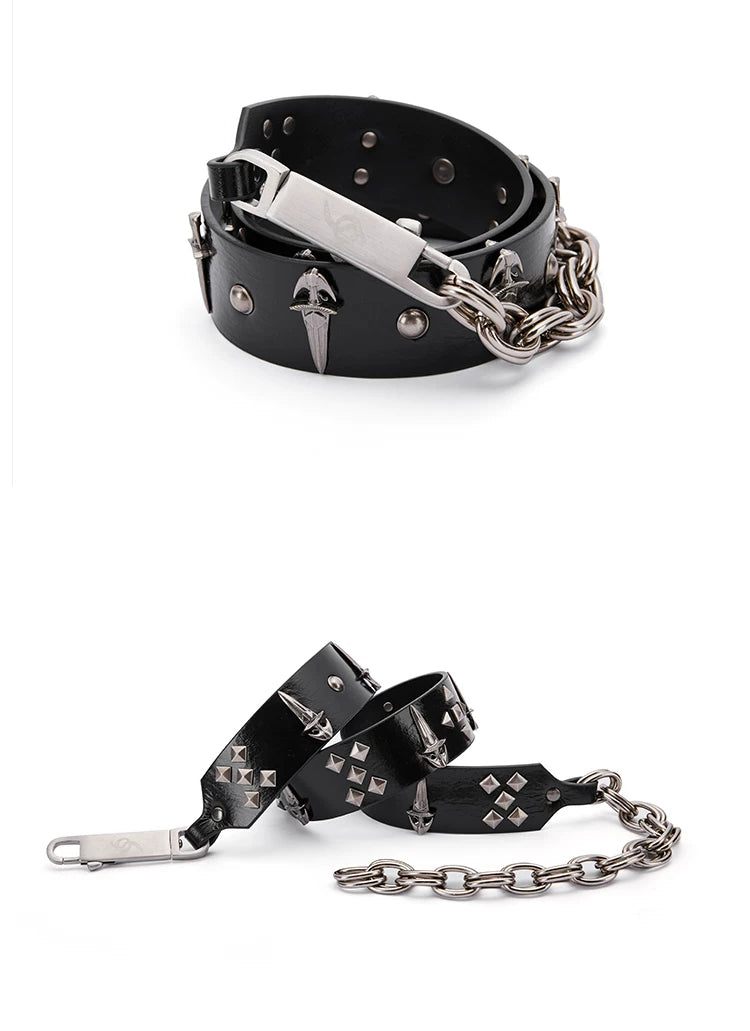 Medieval Genuine Leather Chain Rivet Belt