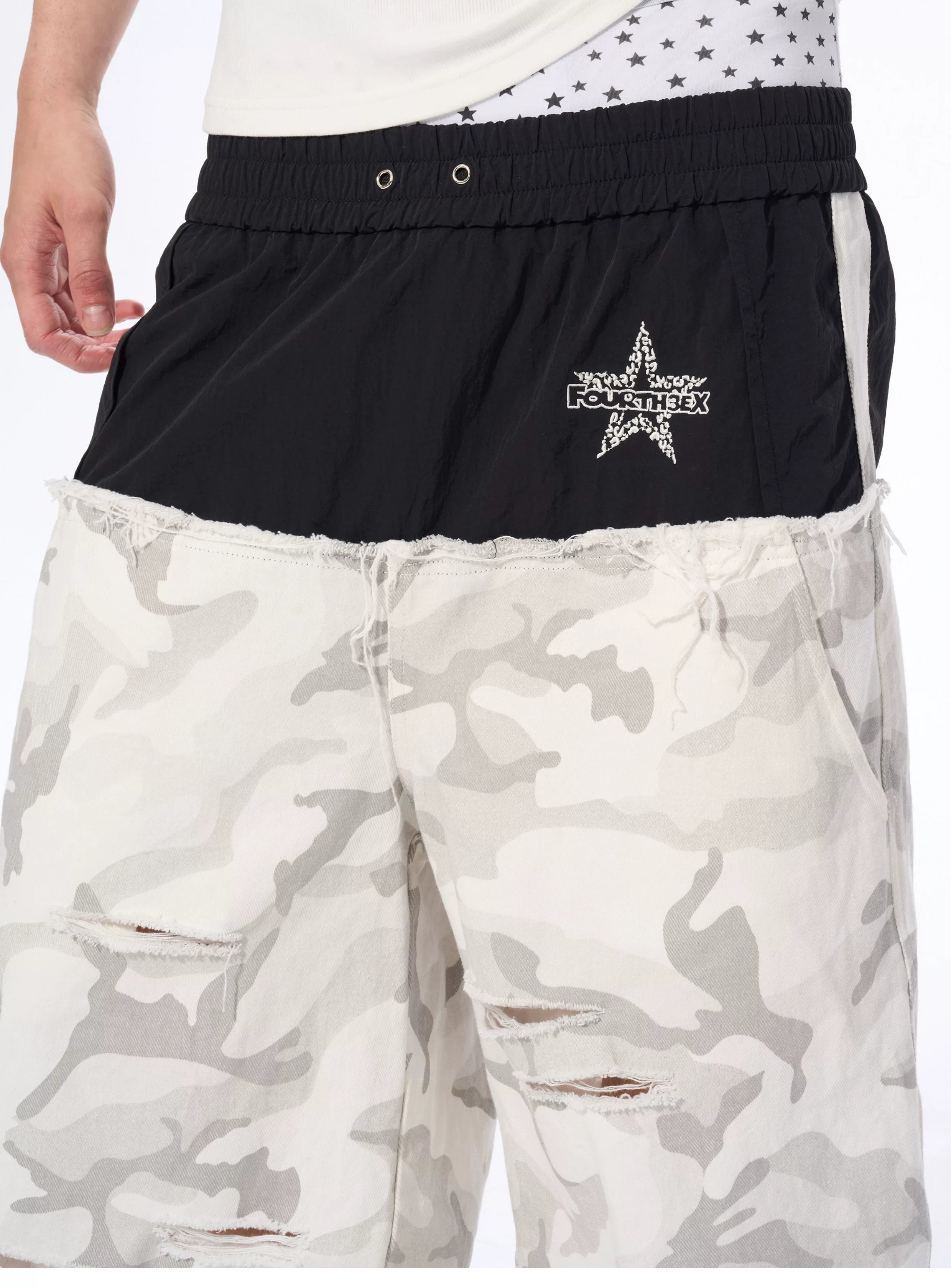 Men's Patchwork Ripped White Camo Pants