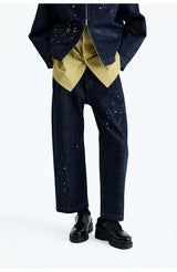 Hand Splashed Washed Straight Cropped Jeans