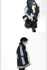Black Patchwork Embroidered Mid-length Parka