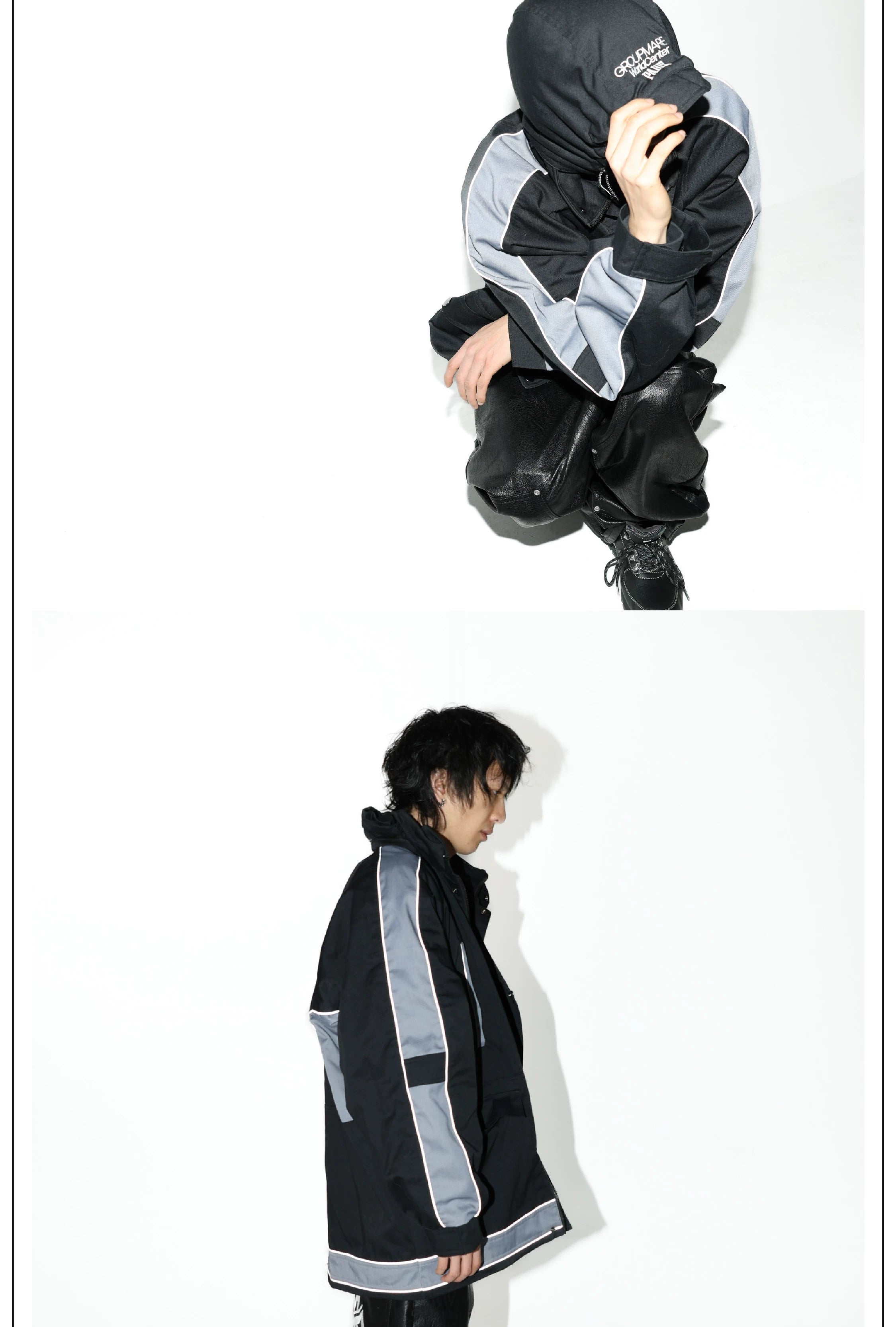 Black Patchwork Embroidered Mid-length Parka