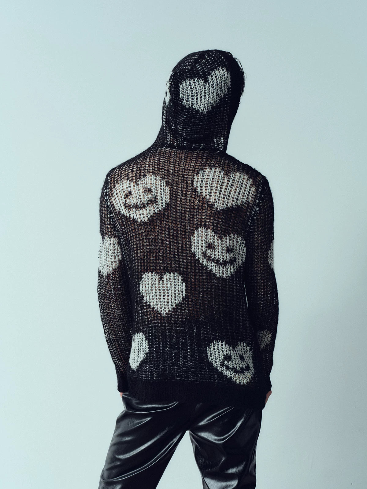 Black White Heart Smile Openwork Hoodie