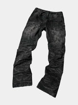 Dark Distressed Crinkled Straight Jeans