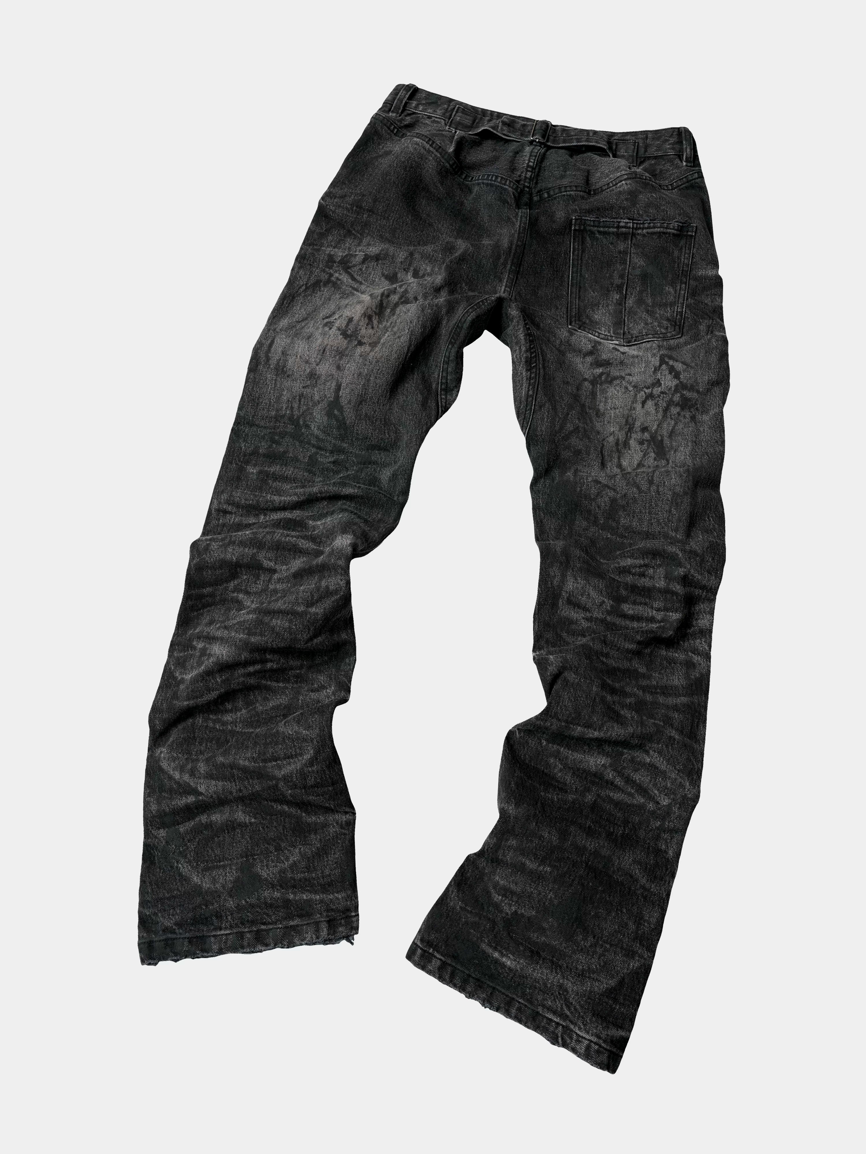 Dark Distressed Crinkled Straight Jeans