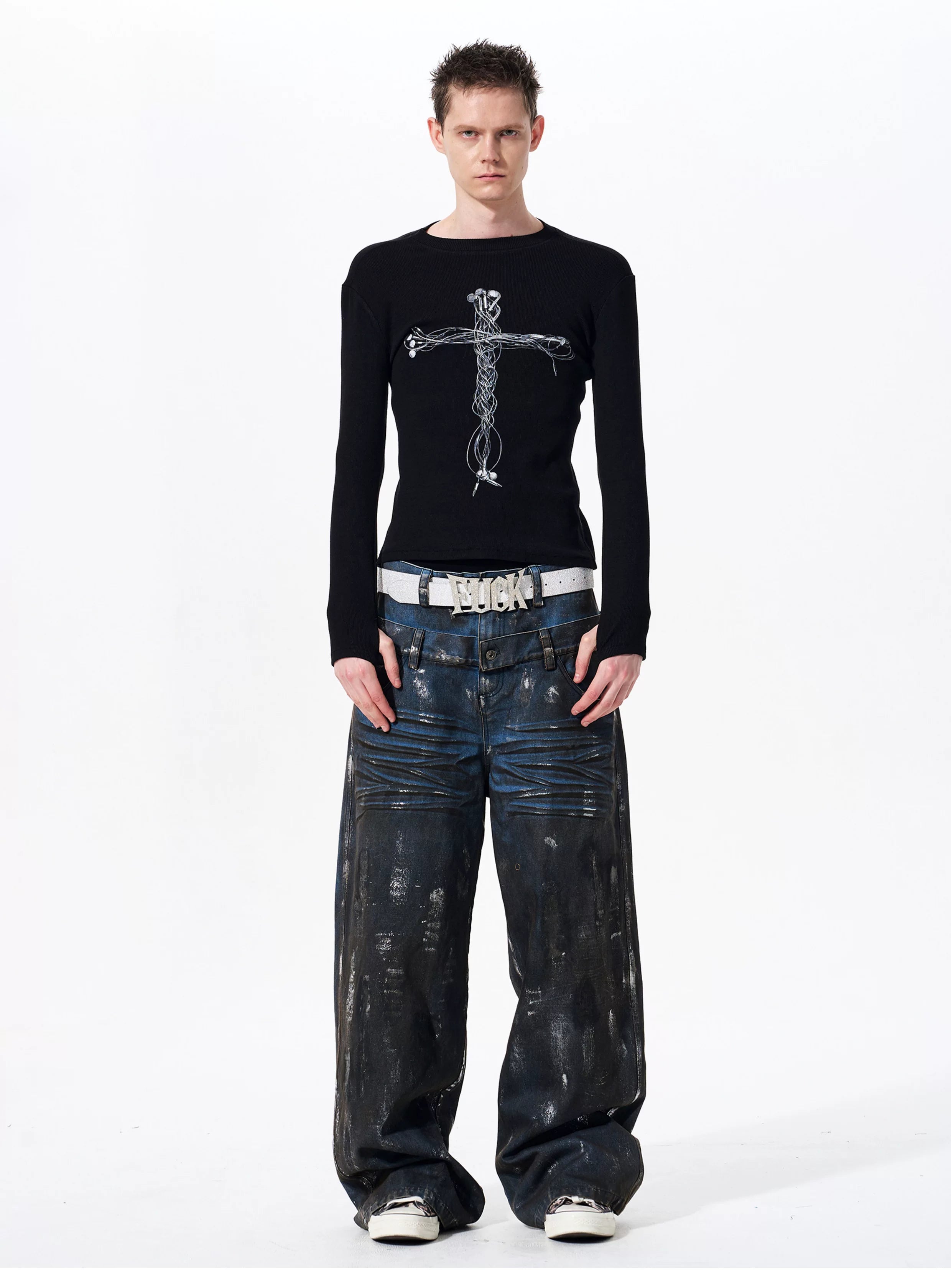 Men's Cross Print Long Sleeve T-Shirt