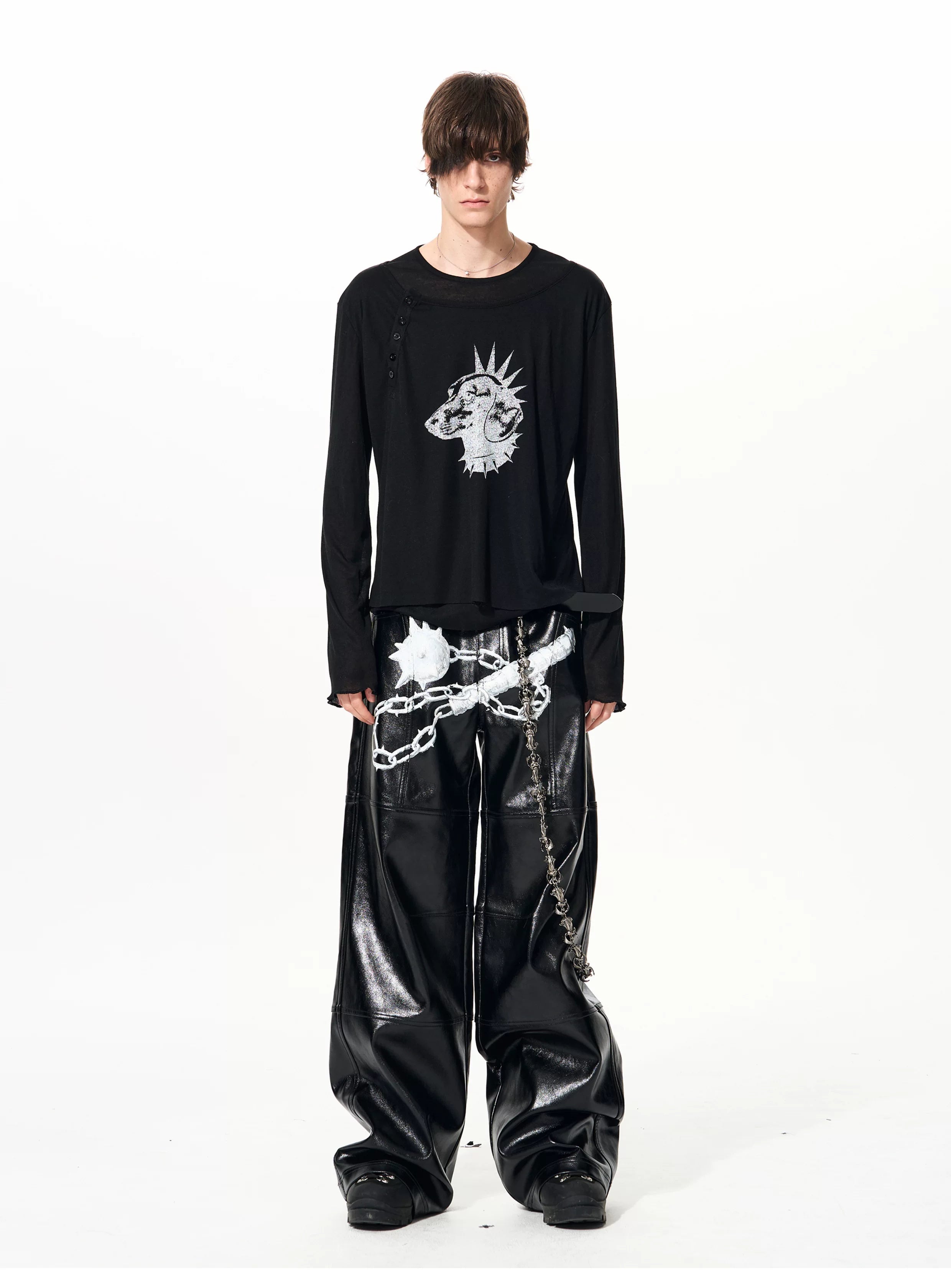 Men's Black Print Twofer Long-Sleeve Tee