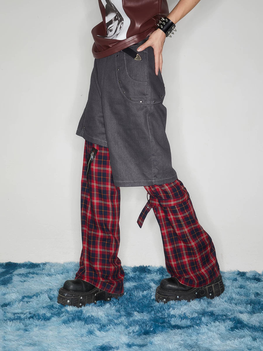 Y2K Punk Lace-Up Plaid Cargo Pants