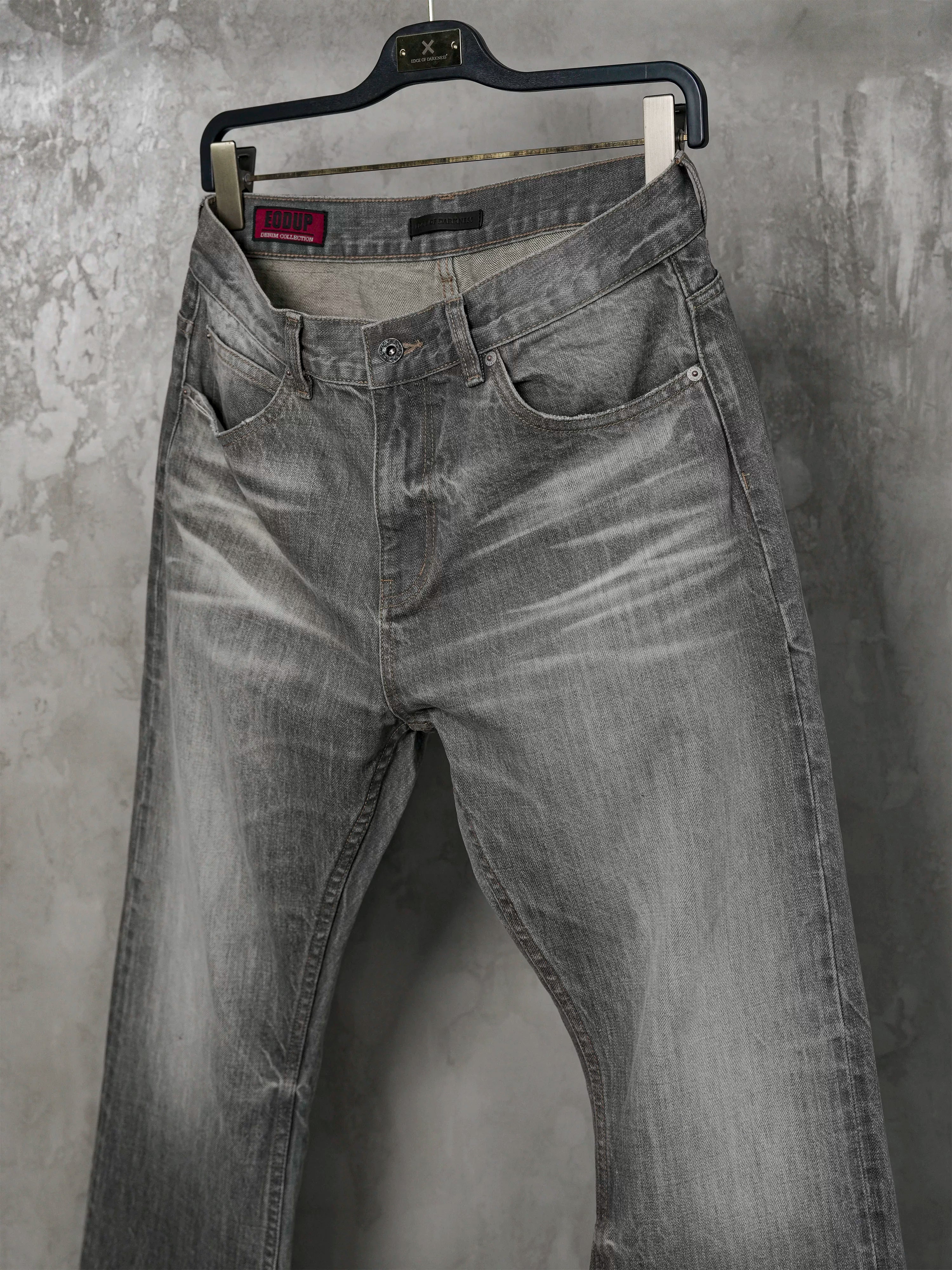 Cream Gray Washed Straight Leg Jeans