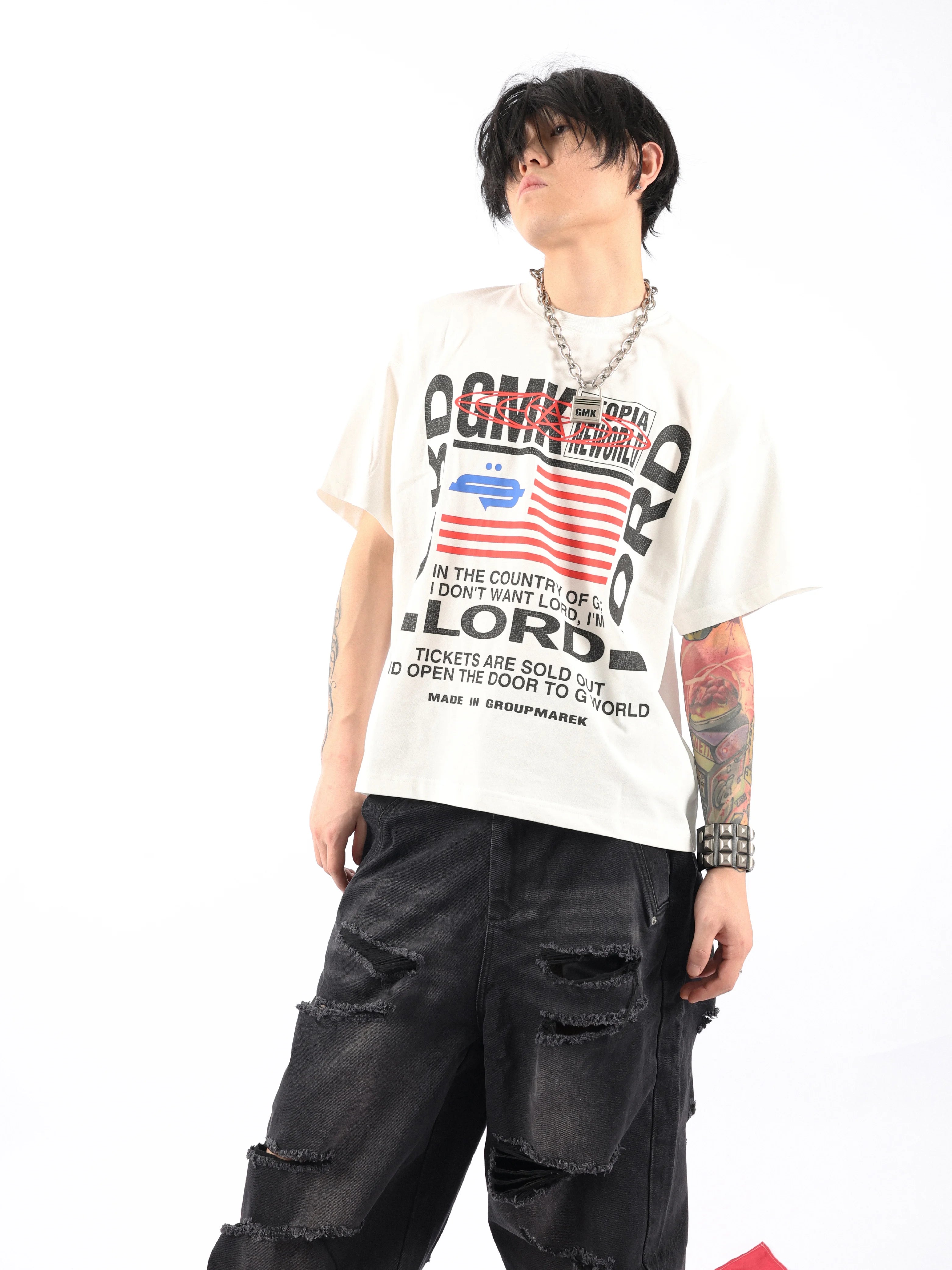 Two Tone Flag Cracked Print Tee