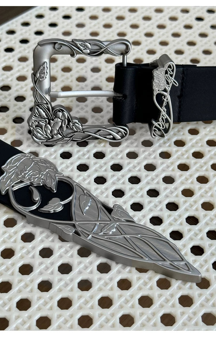 3D Rose Vine Embossed Leather Belt