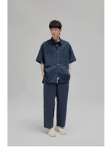 Short Sleeve Square Neck Cotton Shirt