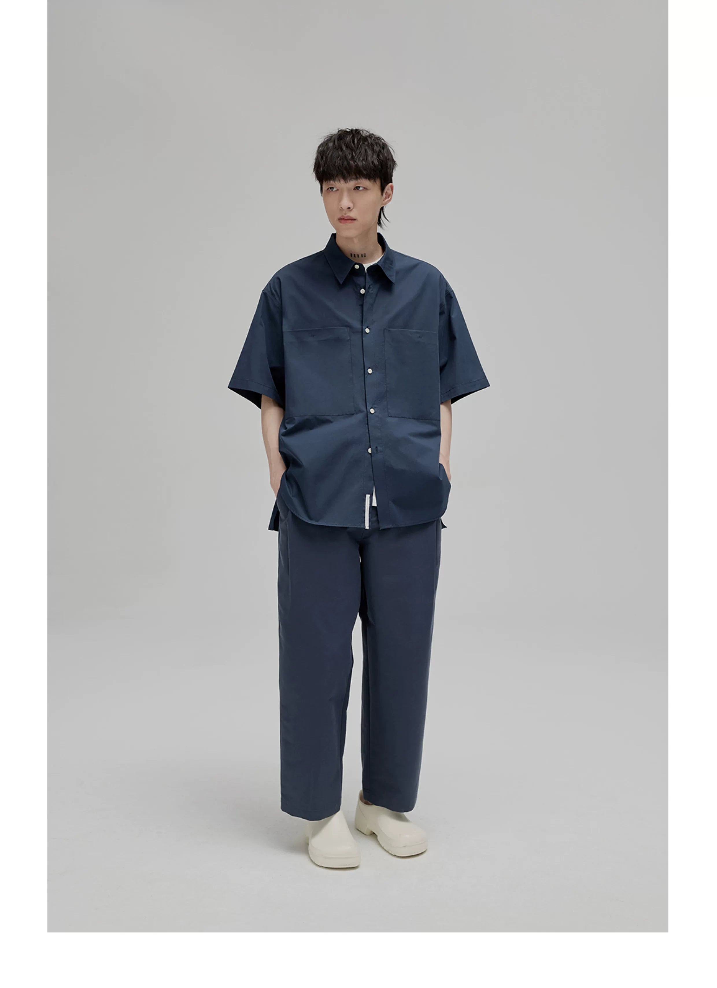 Short Sleeve Square Neck Cotton Shirt