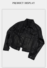 Dark Distressed Patchwork Relaxed Denim Jacket