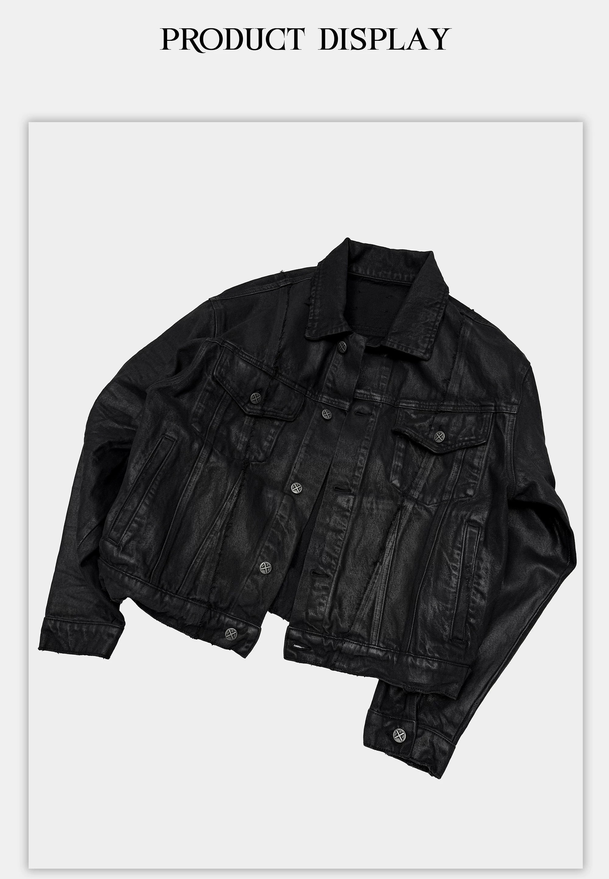 Dark Distressed Patchwork Relaxed Denim Jacket