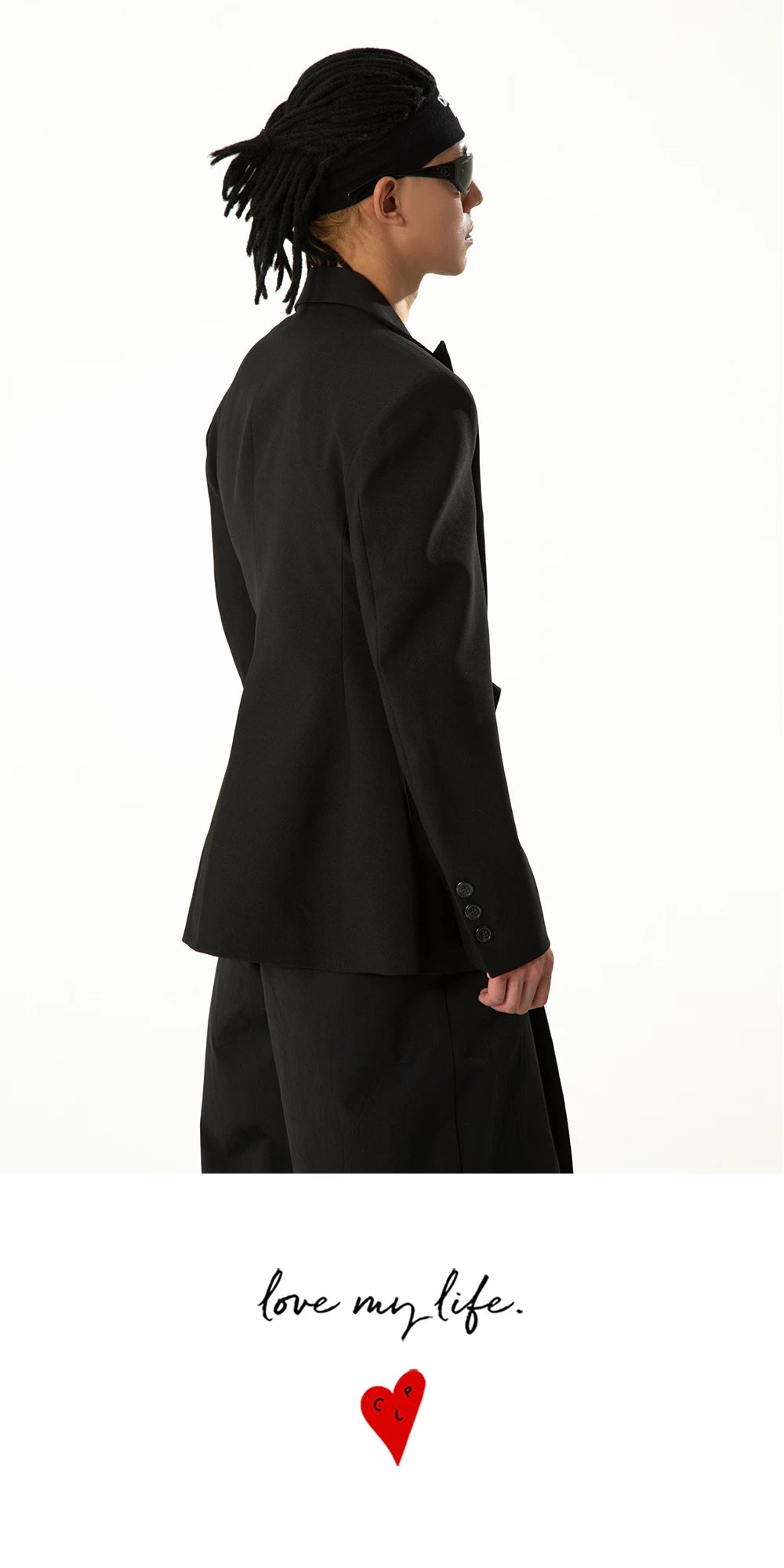 Black Wool Ribbon Pleated Waist-Tailored Blazer