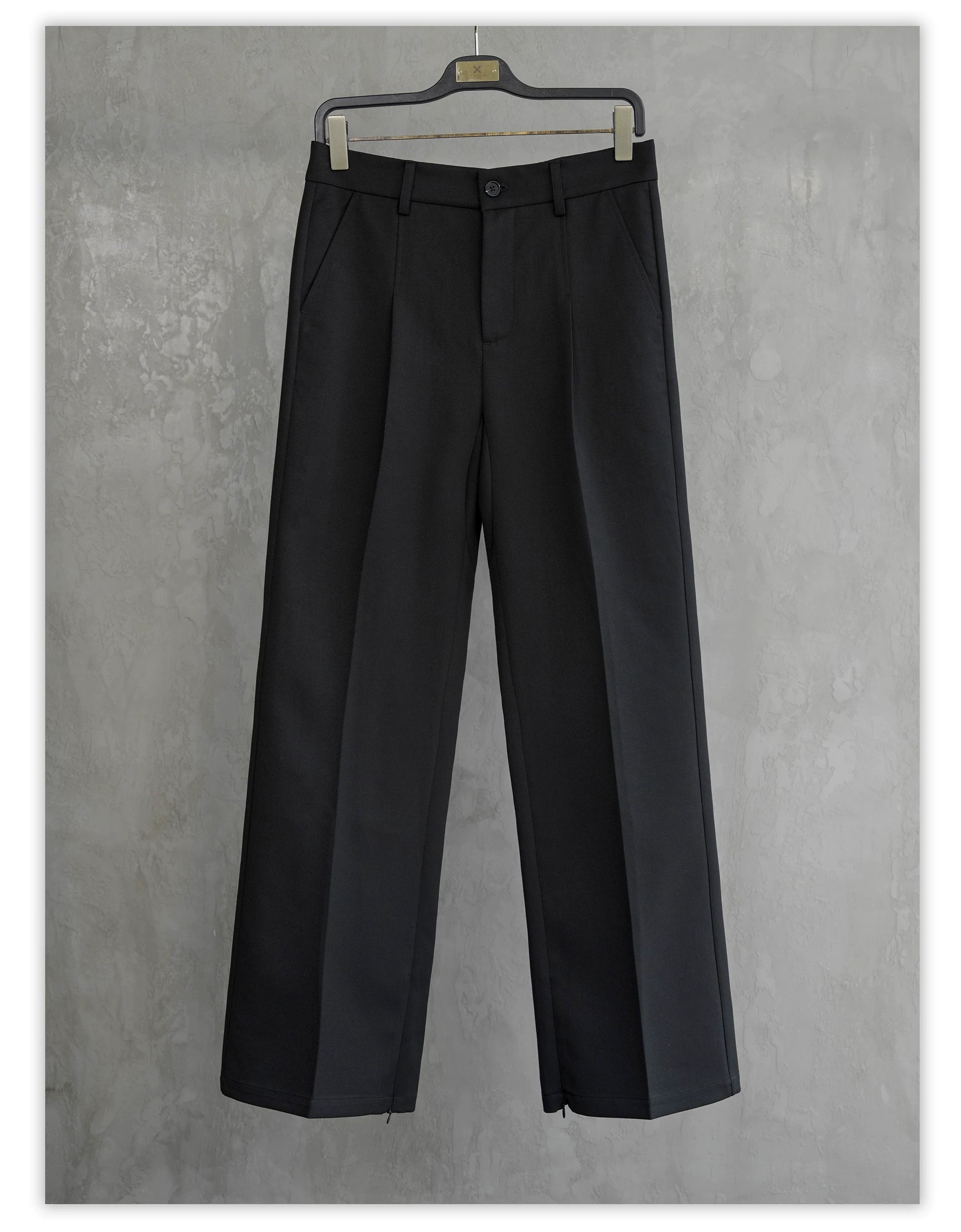 Wrinkle-Resistant Wool Straight Leg Slit Pants