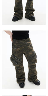 Heavy-Duty Camo Loose Flare Cargo Pants