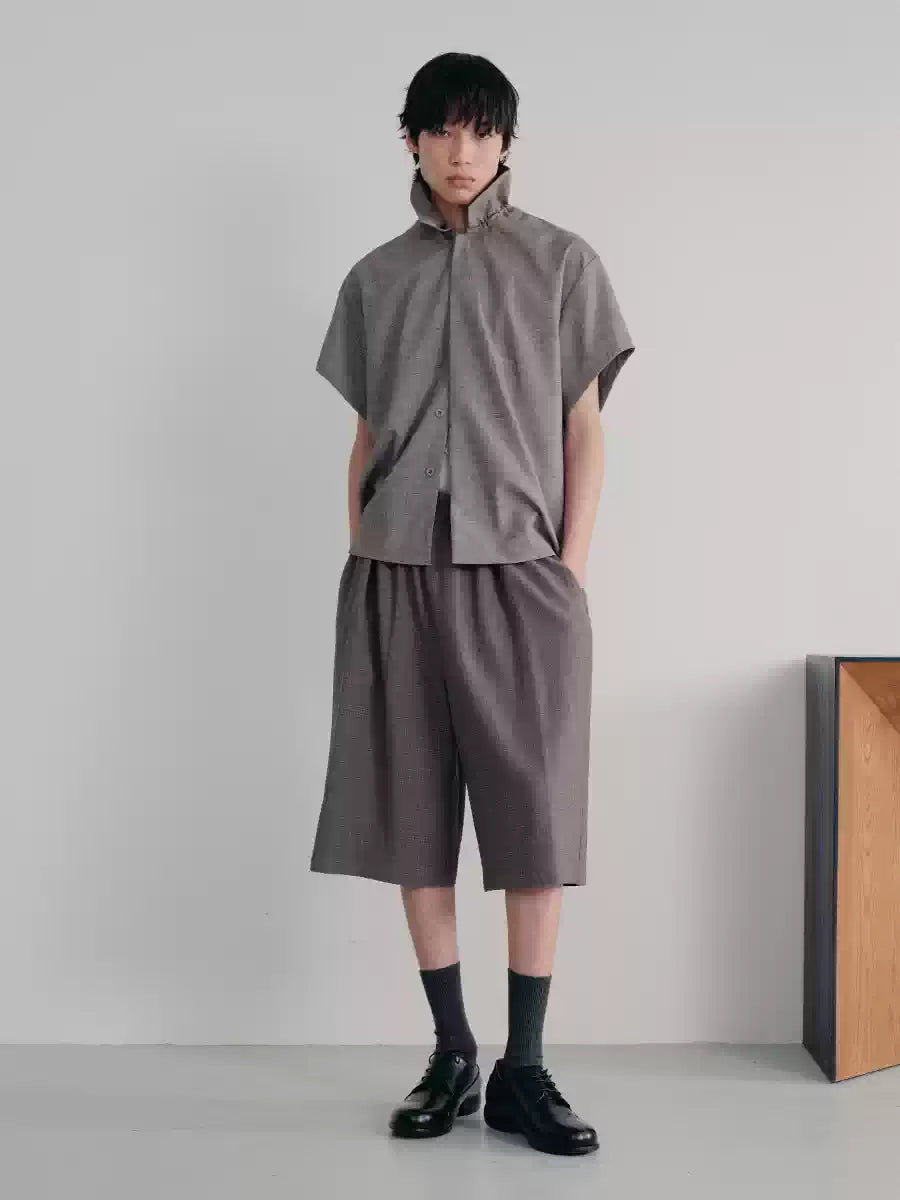 Ruffled Collar Cotton Linen Buttoned Shirt