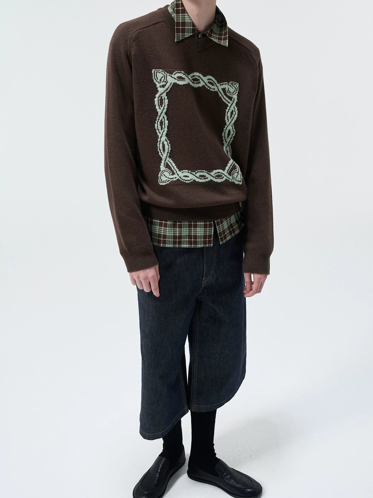 Short Color Block Plaid Cargo Shirt