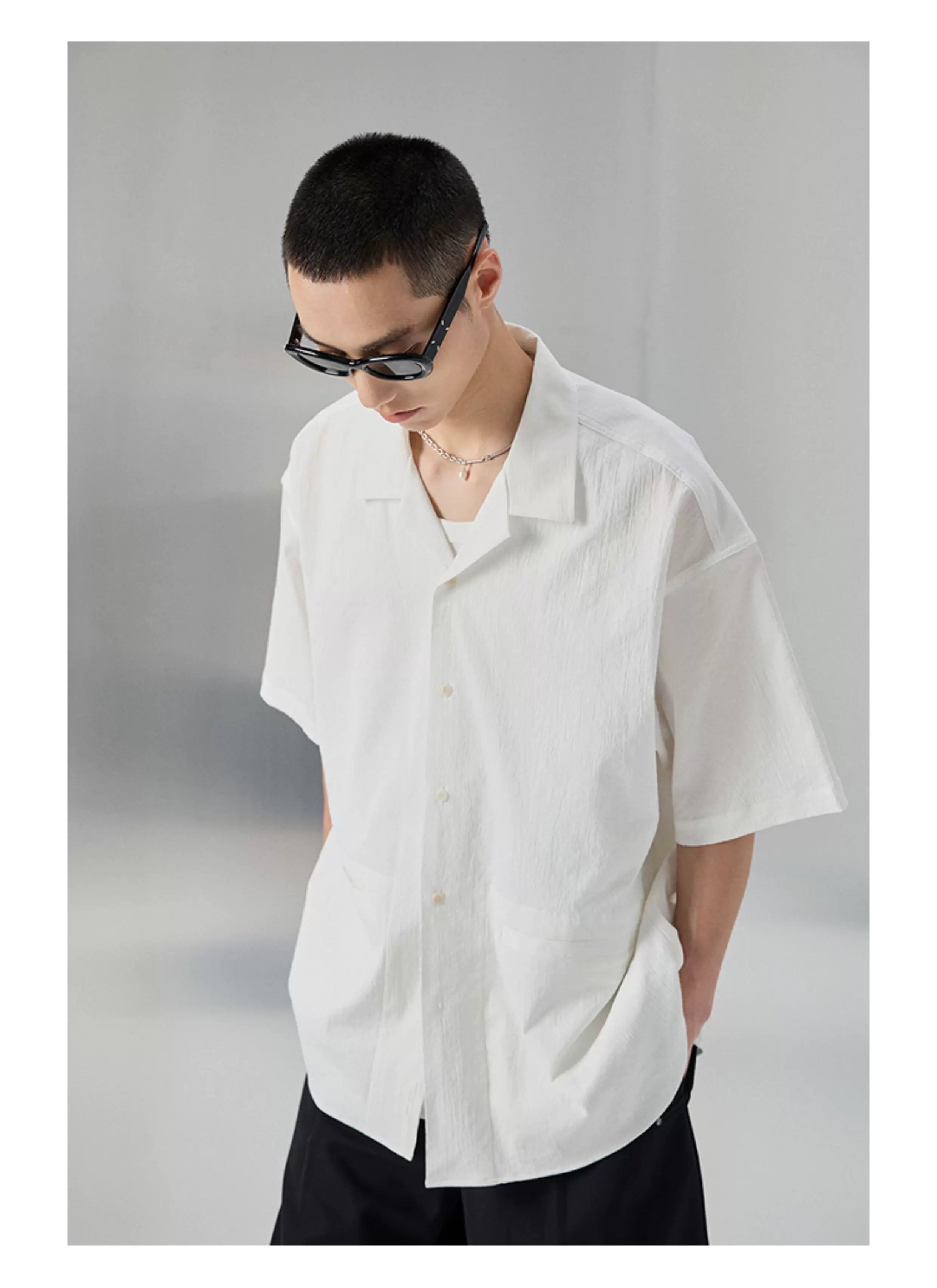 Bark Textured Cuban Collar Casual Shirt