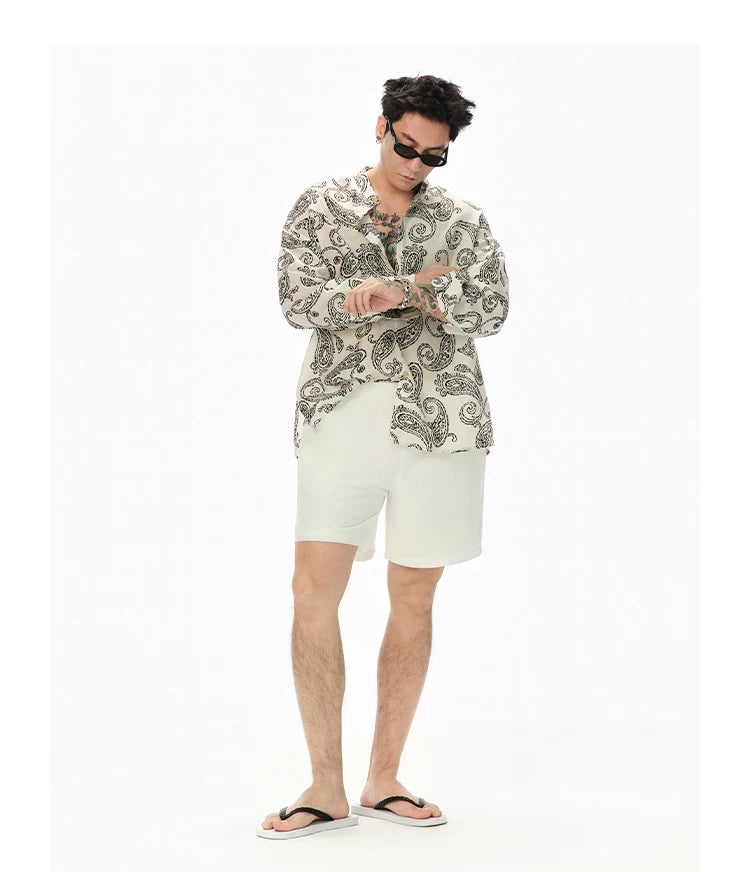 Long Sleeve Collared Paisley Silk Shirt