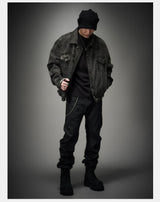 Loose Heavy Washed Distressed Denim Jacket