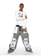 Men's Raw Printed Wide Leg Jeans