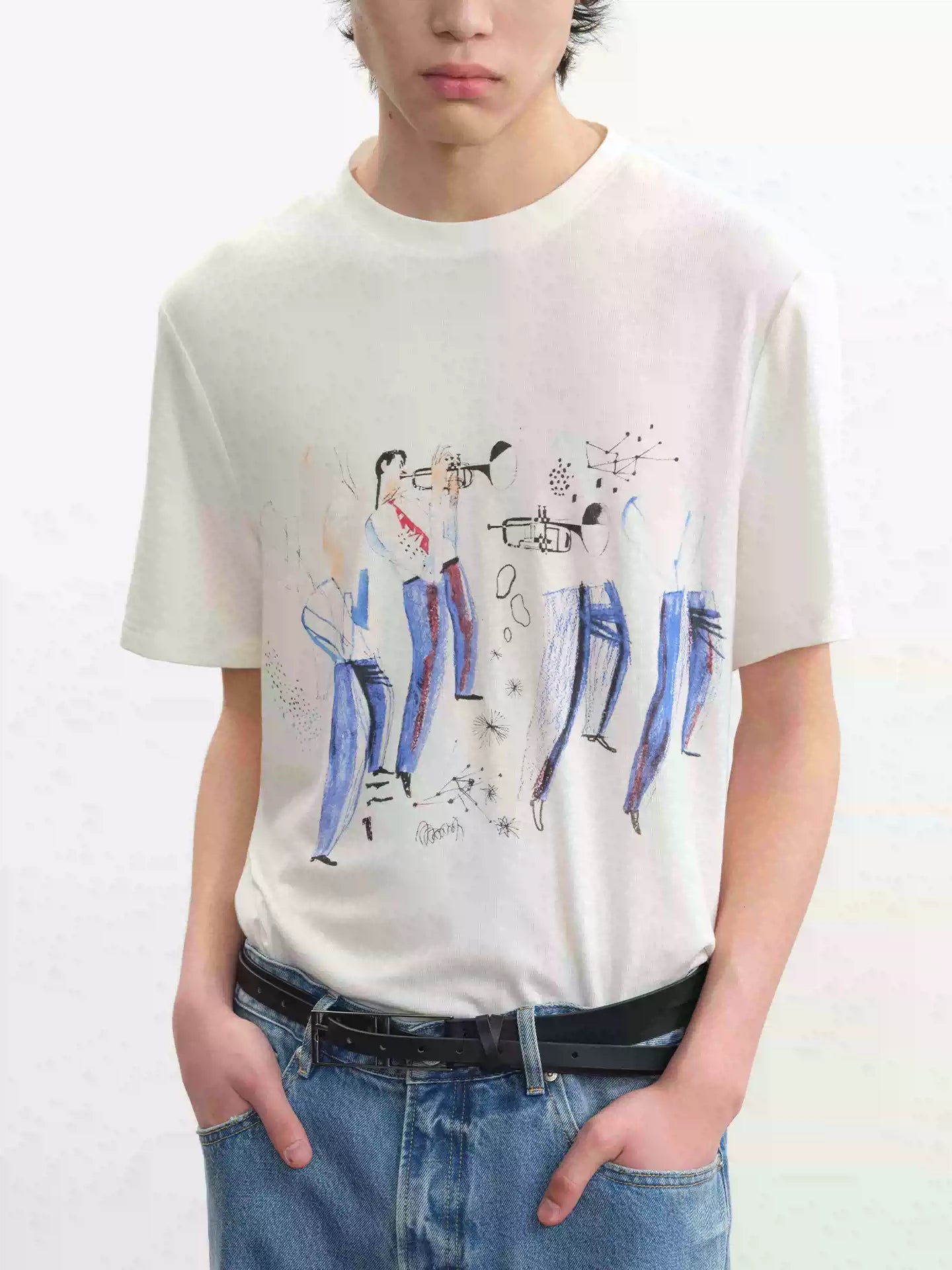 Printed Short-sleeve Tee with Tencel Wool