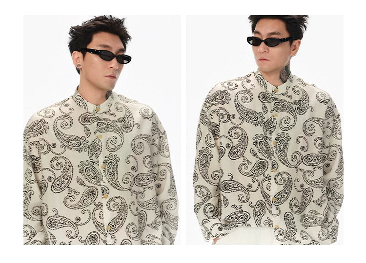 Long Sleeve Collared Paisley Silk Shirt