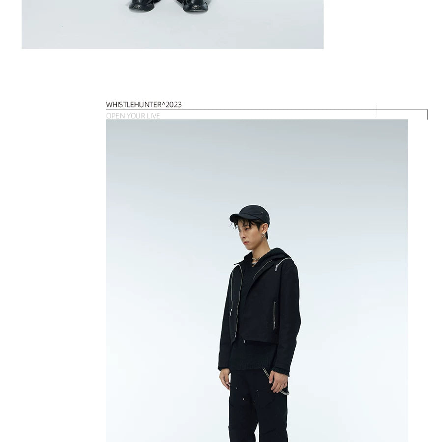 Unisex Two-Tone Irregular Short Multi-Zip Jackets