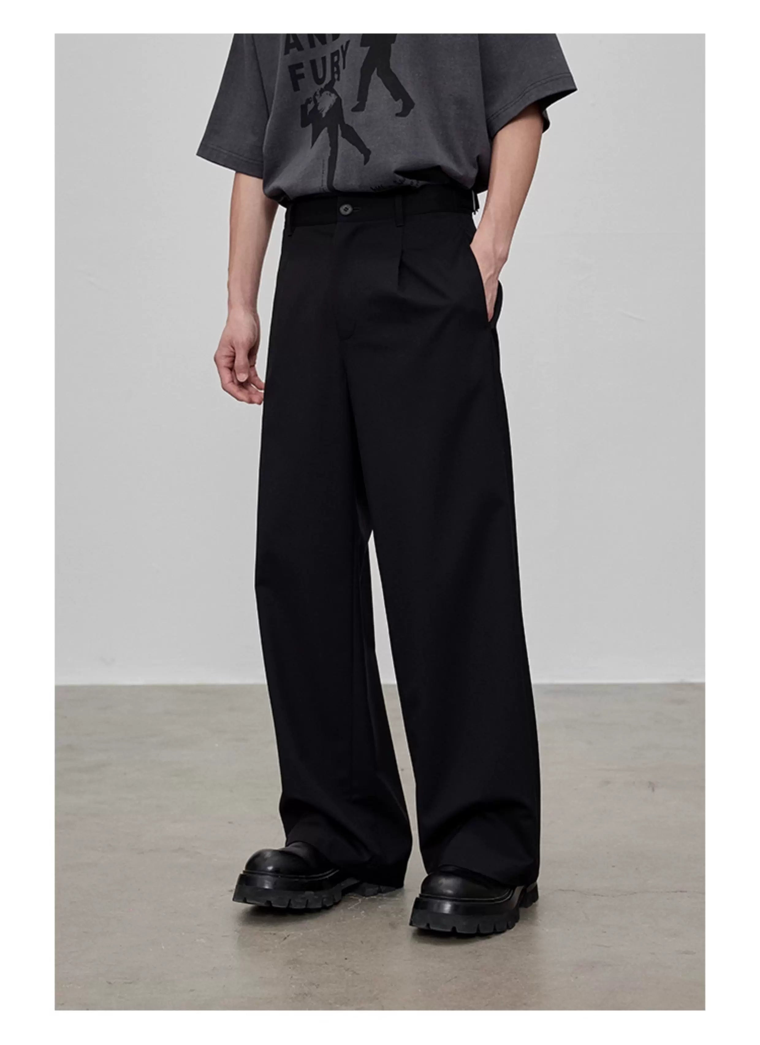 Adjustable Waist Wool Blend Dress Pants