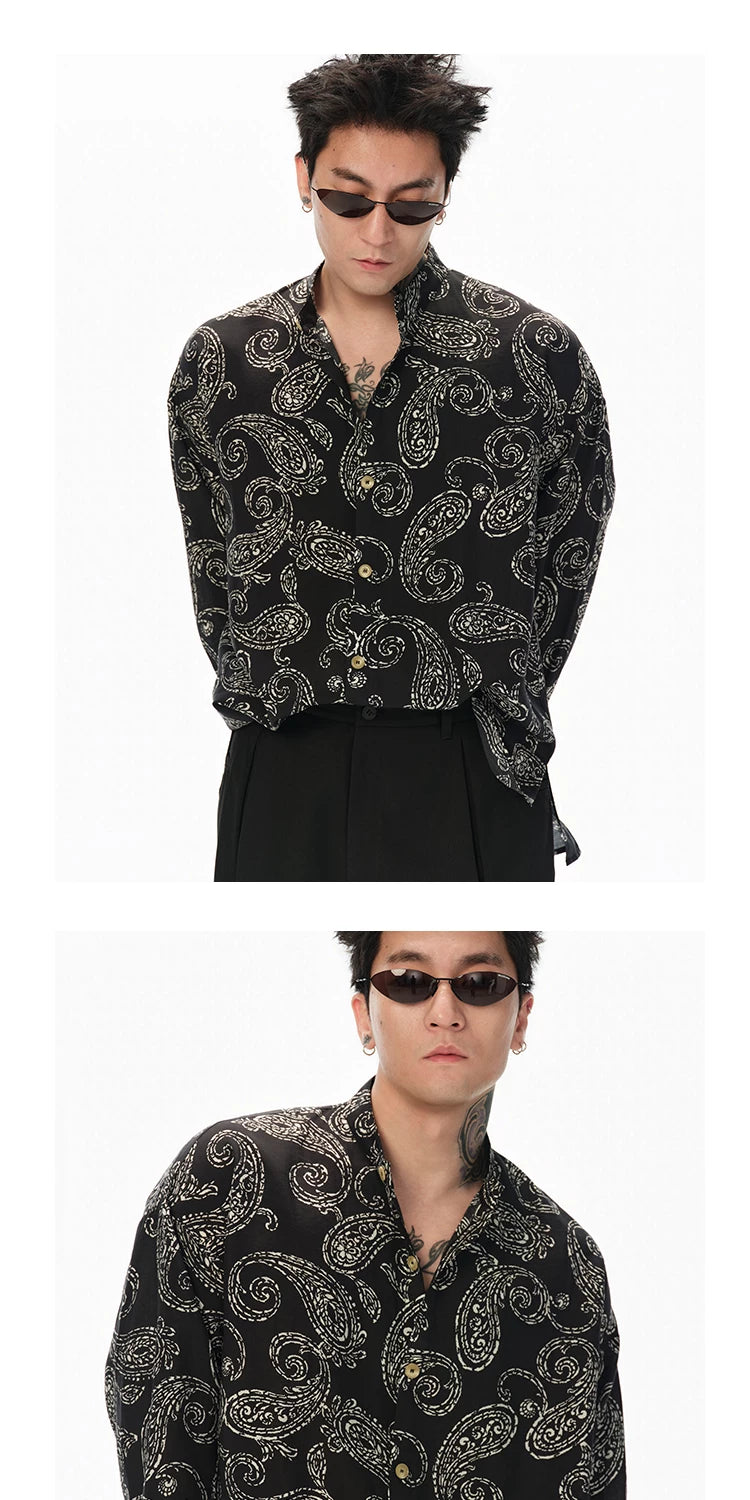 Long Sleeve Collared Paisley Silk Shirt