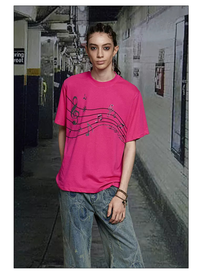 Vintage Pink Cotton Rhinestone Note Tee