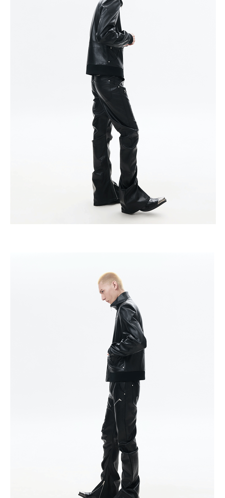 Black Slim Fit Zip-Collar Leather Jacket