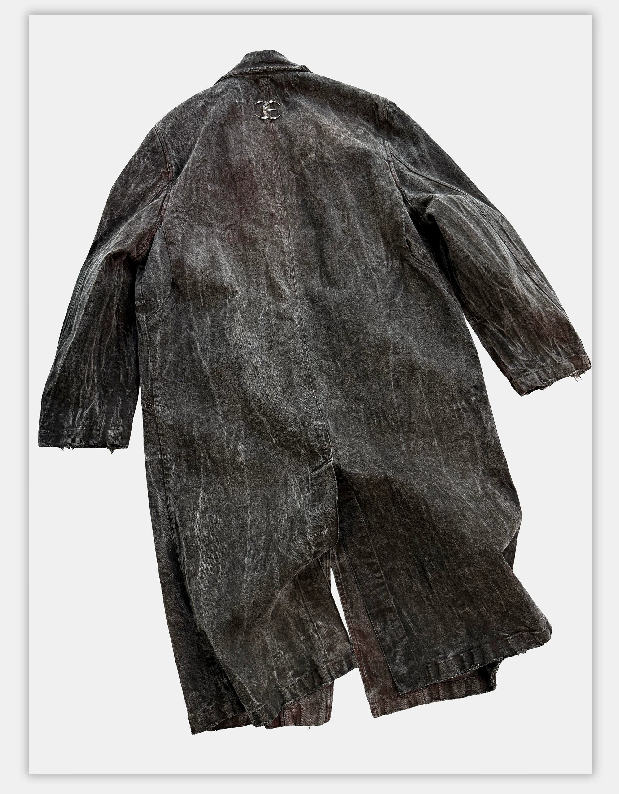 Collared Distressed Tie-dye Denim Coat