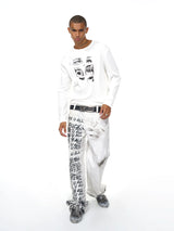Men's White Eye Print Knit Sweatshirt
