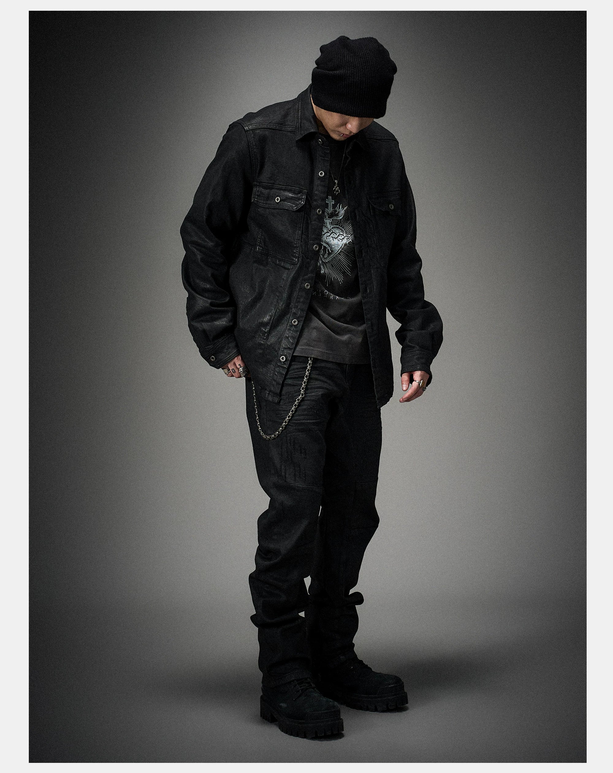 Dark Waxed Oversized Denim Shirt Jacket