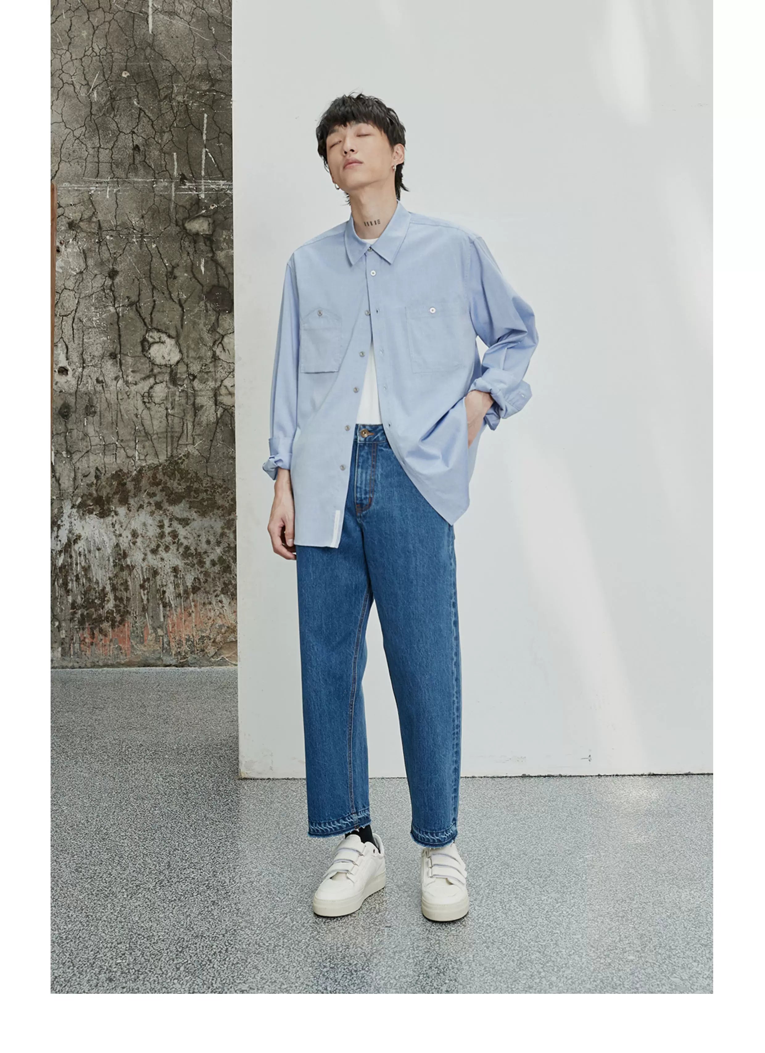 Vintage Washed Distressed Straight Cropped Jeans
