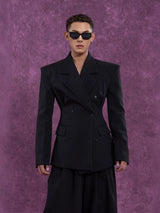 Casual Black Striped Padded Blazers