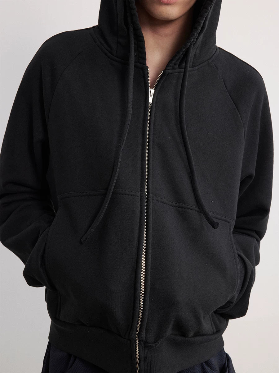 Drawstring Two-tone Raglan Cotton Hoodie