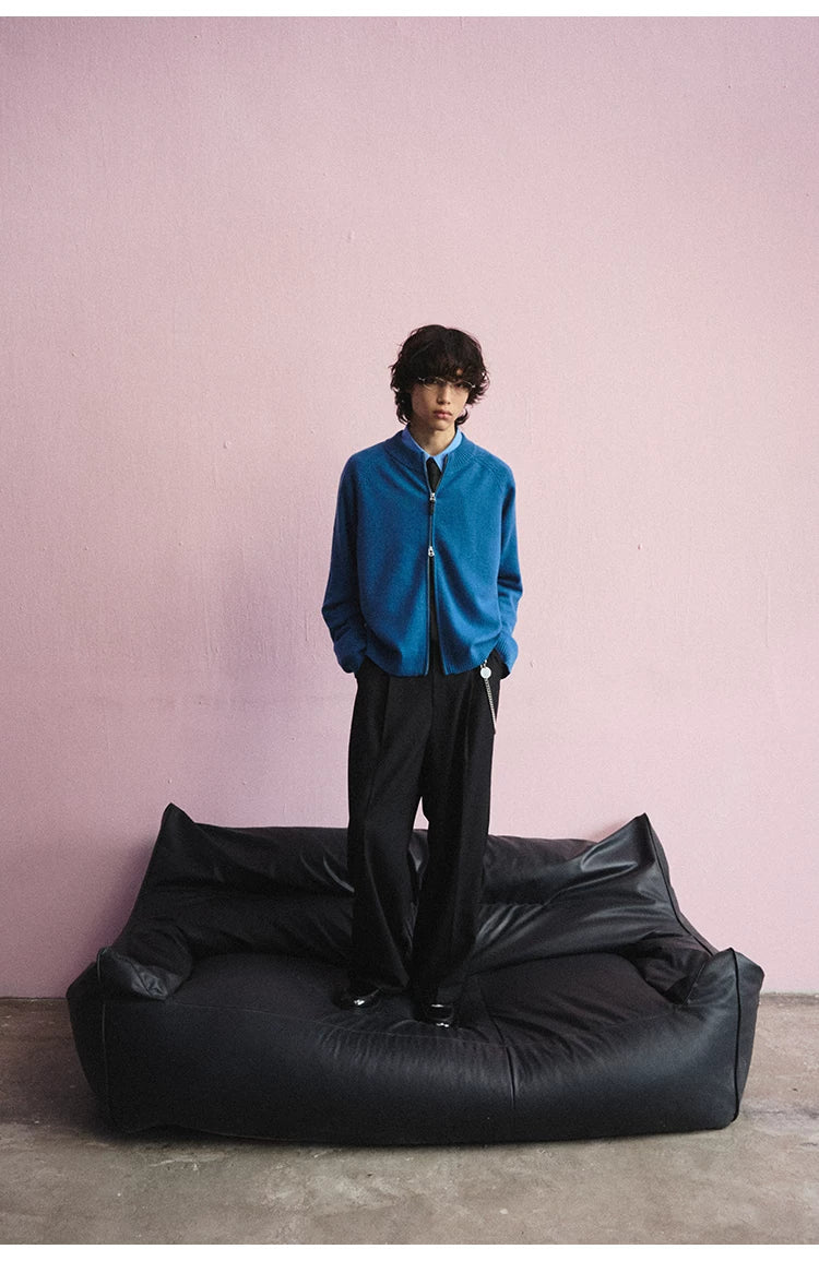 Merino Wool Cashmere Zip Crew Cardigan