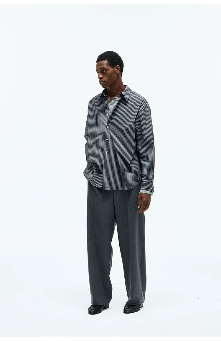 Merino Wool Casual Pleated Straight Pants