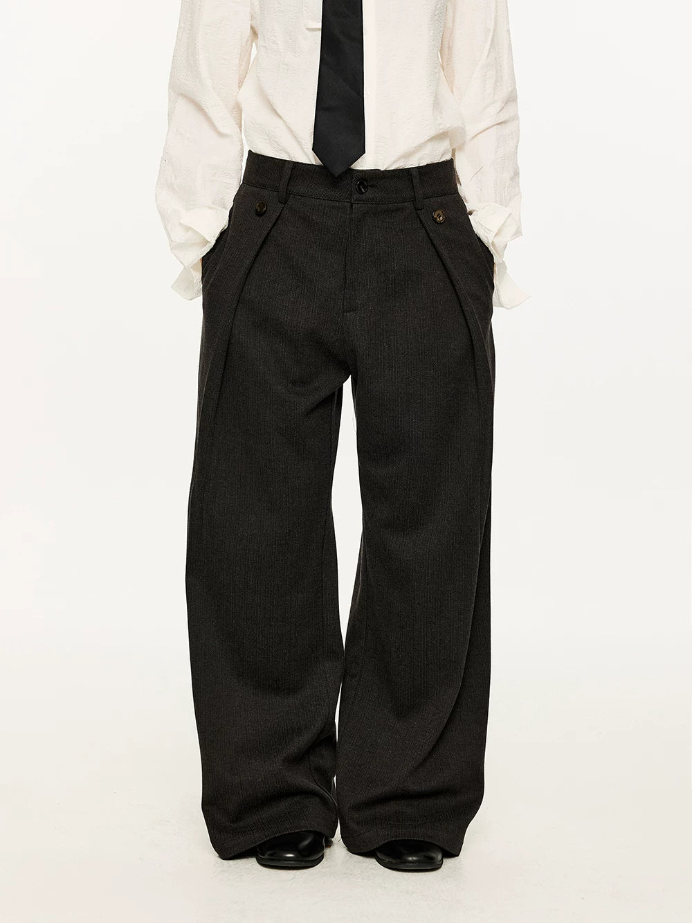 Men's Striped Pleated Straight Wool Pants