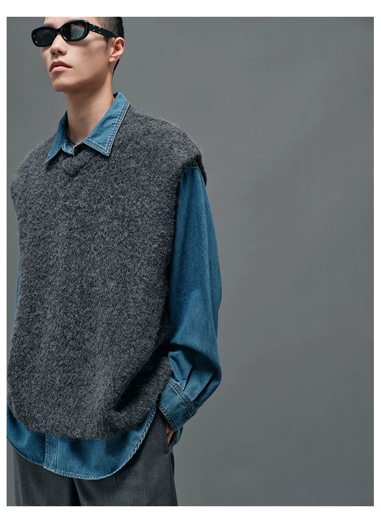 Washed Blue Oversized Embroidered Denim Shirt